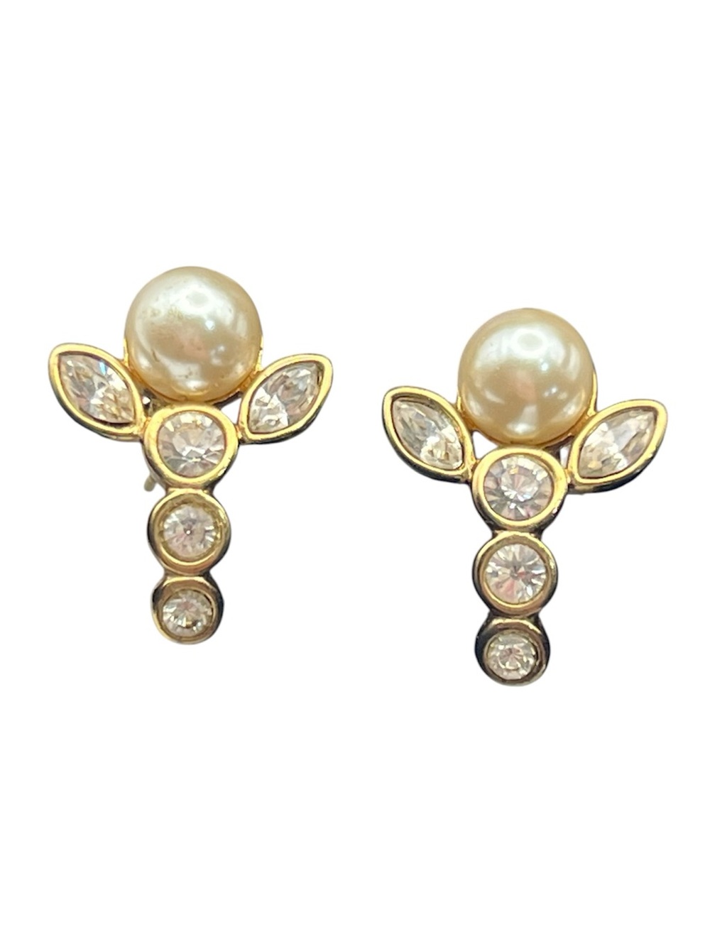 Swarovski faux pearl clear rhinestone bezel set stud earrings